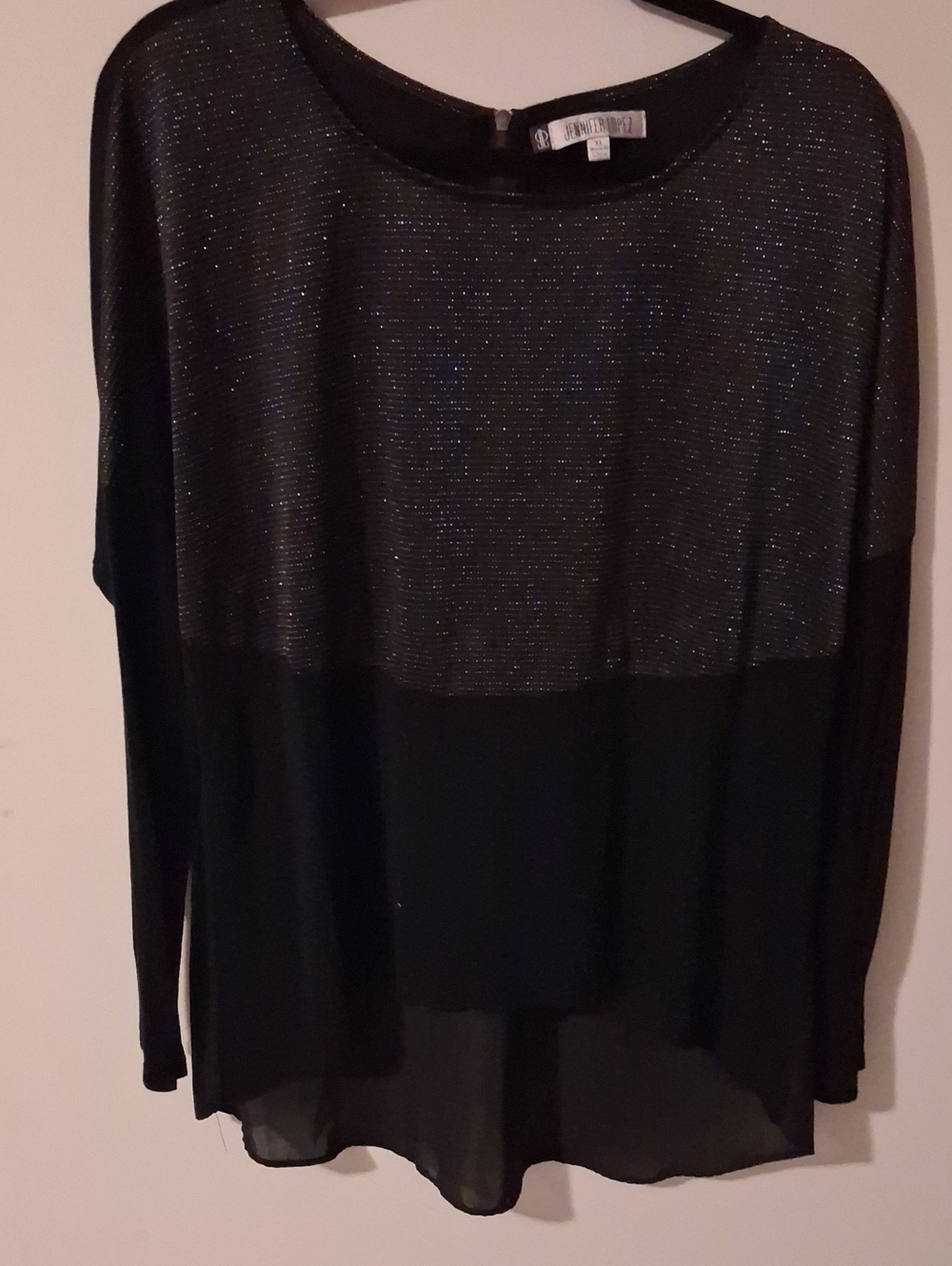 Jennifer Lopez Black Sparkle Layered Long-Sleeve Blouse